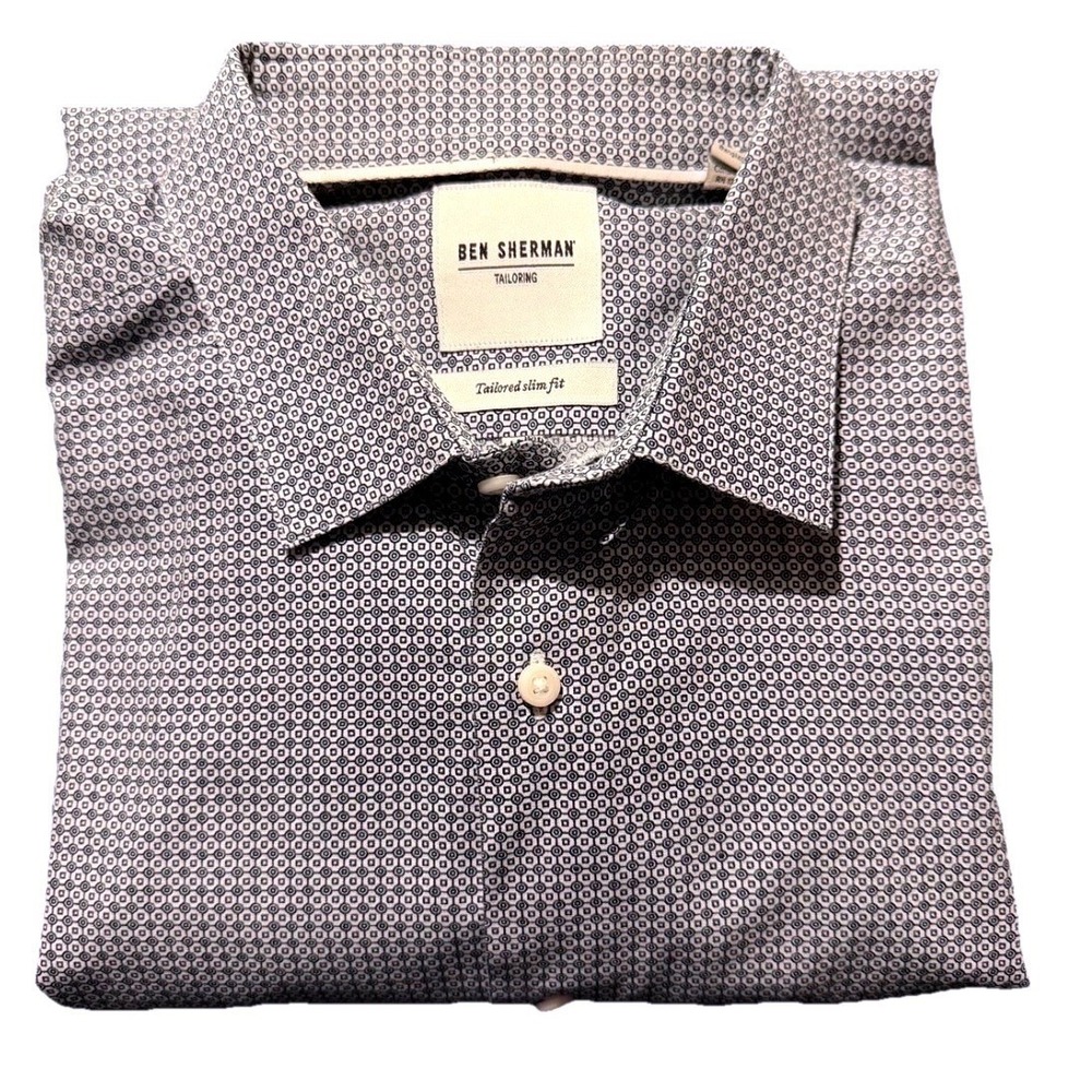 Ben Sherman Button Down‎ Mens L 16.5 Tailored Slim Fit Geometric Excellent